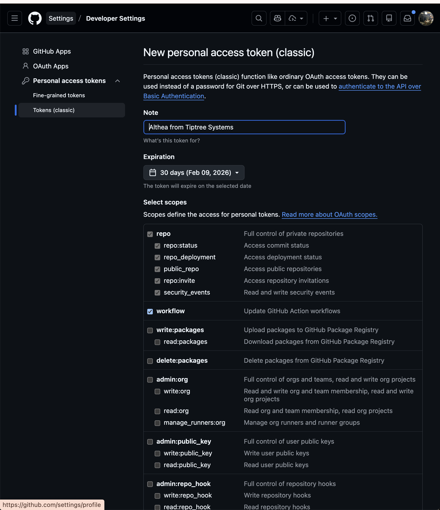 Create GitHub token